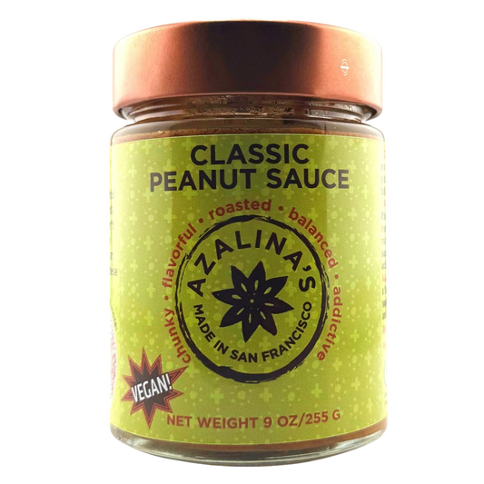 Jar of Azalina's Classic Peanut Sauce on a white background