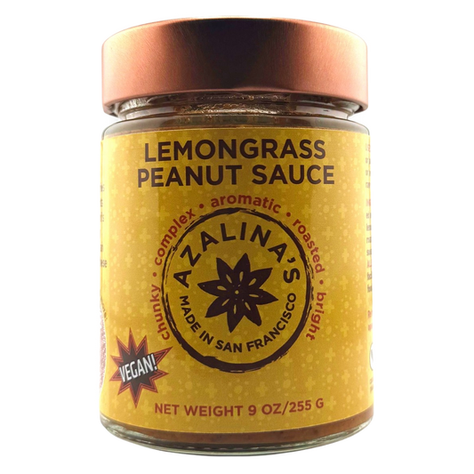 Jar of Azalina's Lemongrass Peanut Sauce on a white background